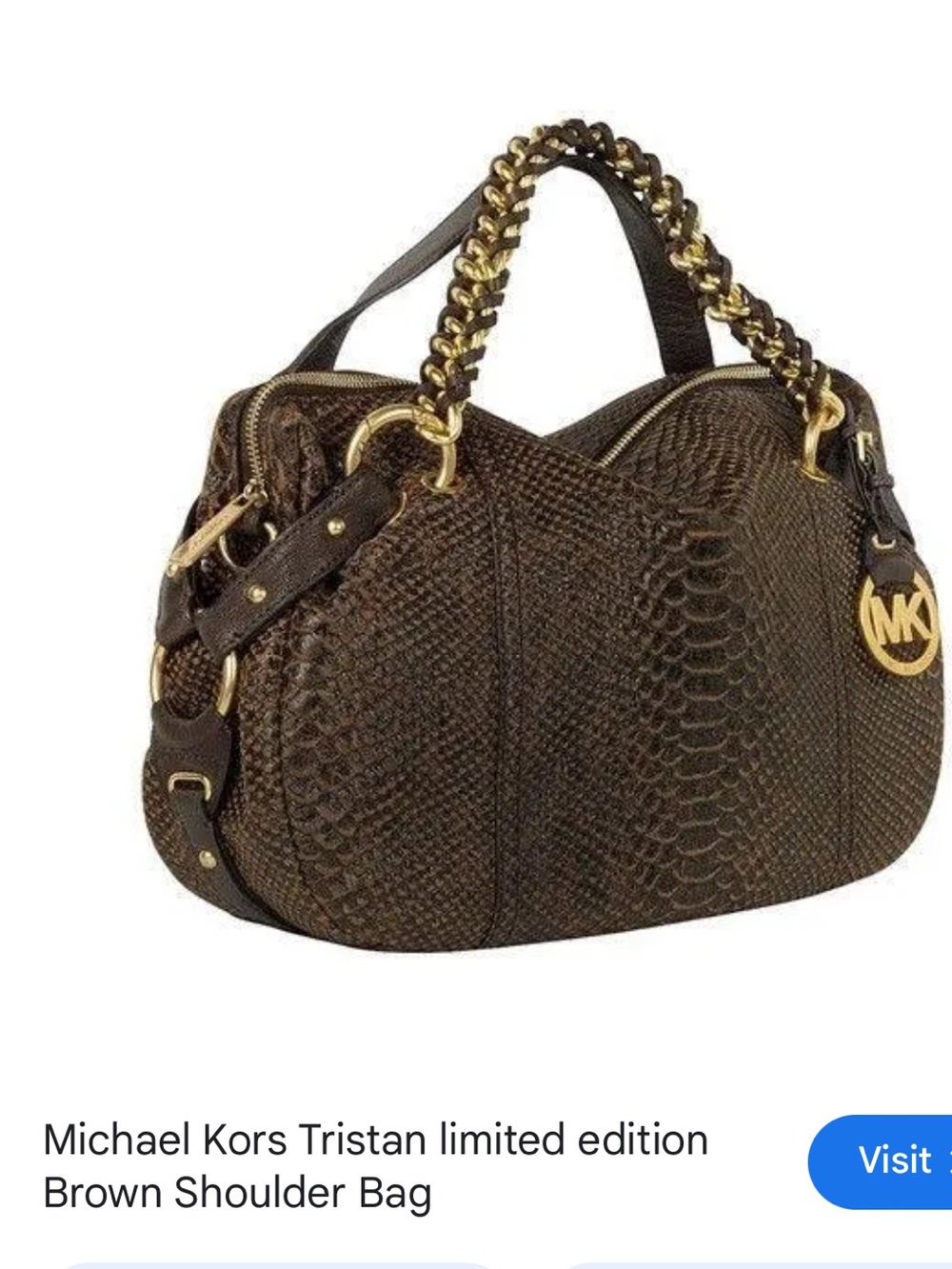 Vintage Michael Kors Brown Leather Chain-Handle Satchel.